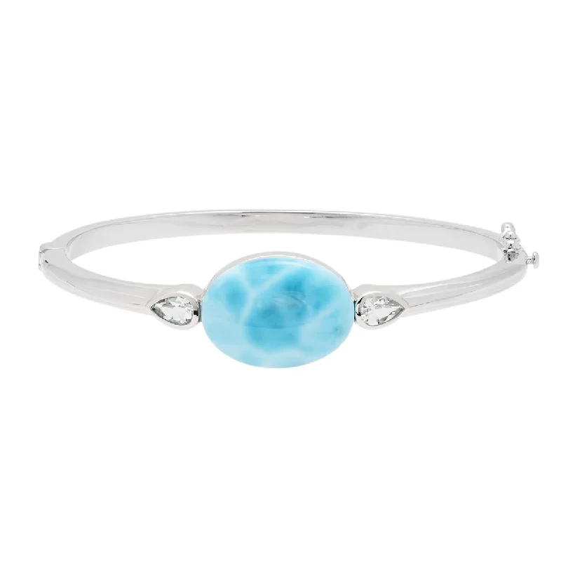 Women’s diamond tennis bracelets-Alamea Oval Larimar Bangle Bracelet in Sterling Silver with Cubic Zirconia