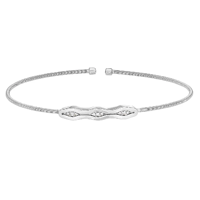 Women’s opal bracelets-Bella Cavo Cubic Zirconia Flexible Cuff Bracelet in Sterling Silver