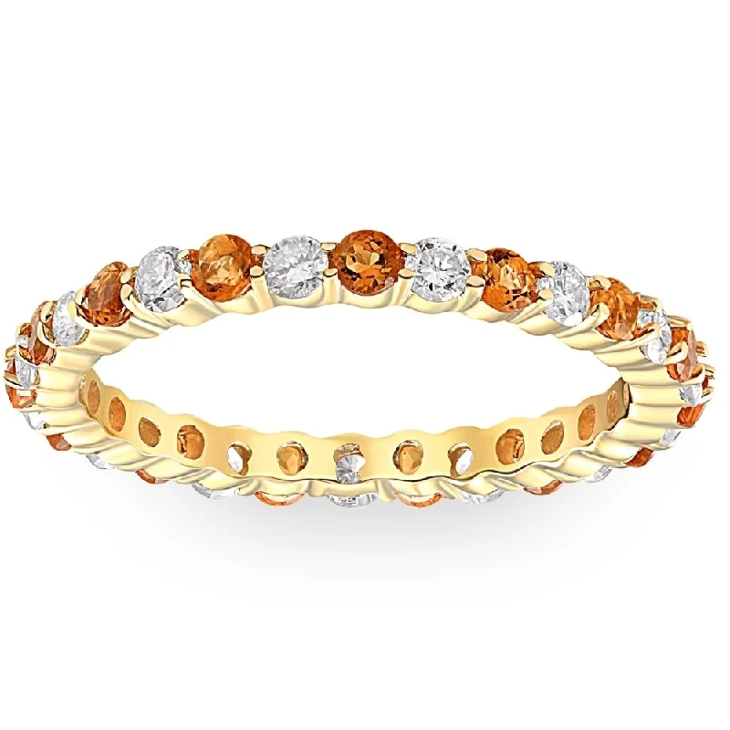 Women’s handcrafted engagement rings-1 cttw Citrine & Diamond Wedding Eternity Stackable Ring 10k Yellow Gold