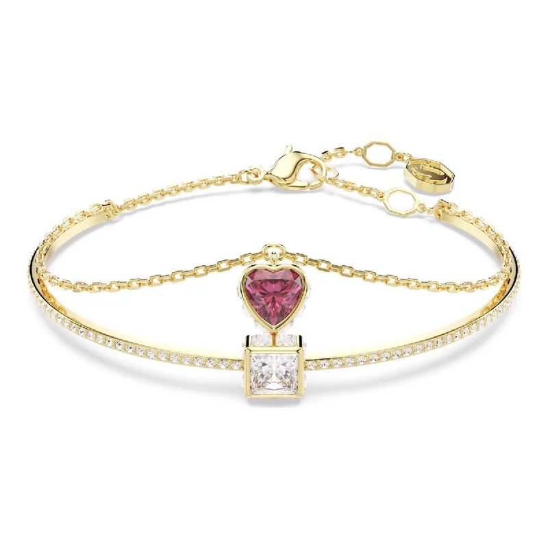 Women’s bridal bracelets-Swarovski Chroma Pink Heart Bangle Bracelet