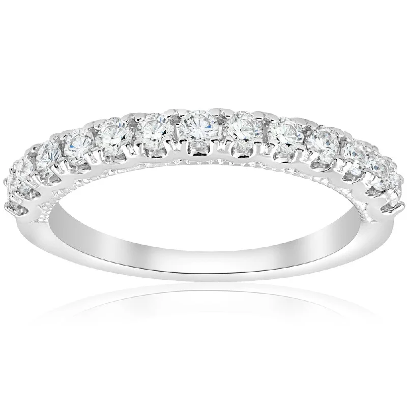 Women’s double halo engagement rings-14k White Gold 1/2ct TDW Diamond Women's Wedding Stackable U Prong Vintage Accent Ring (I-J, I2-I3)