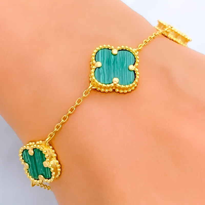 Women’s pearl bracelets-Ornamental Decadent 21k Gold Clover Bracelet