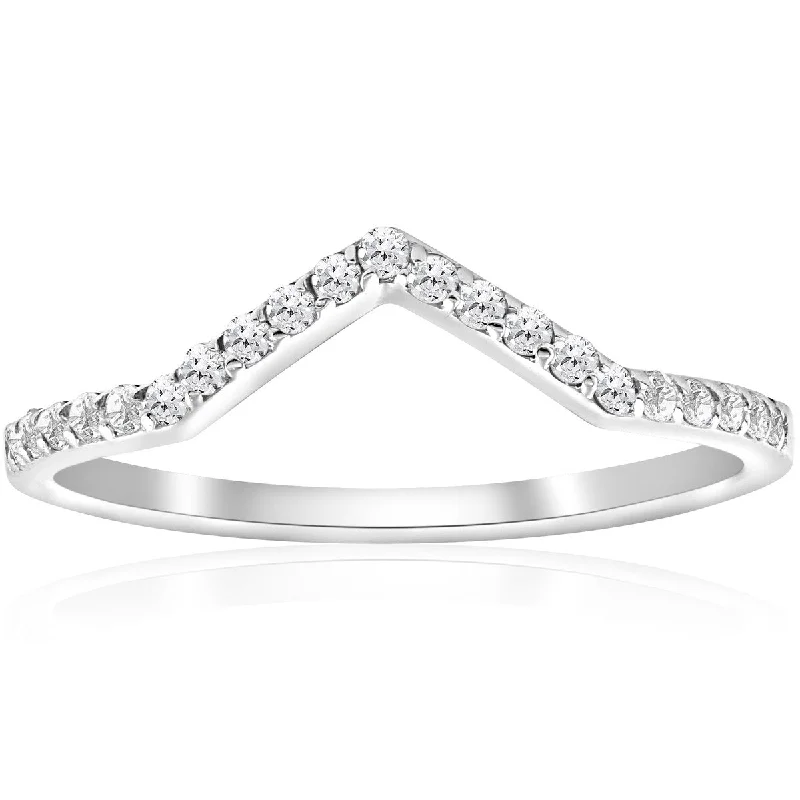 Women’s diamond solitaire engagement rings-1/5ct Diamond Curved V Shape Wedding Ring Womens Stackable Wedding Band 10k Gold