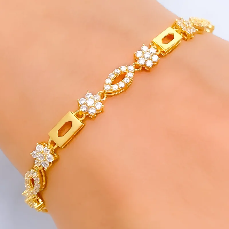 Women’s gold cuff bracelets-Dainty Flower 22k Gold CZ Bracelet