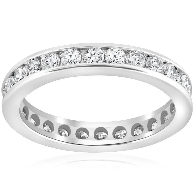 Women’s antique diamond engagement rings-Pompeii3 14k White Gold 1 1/2 Ct TDW Diamond Eternity Ring Channel Set Womens Wedding Band