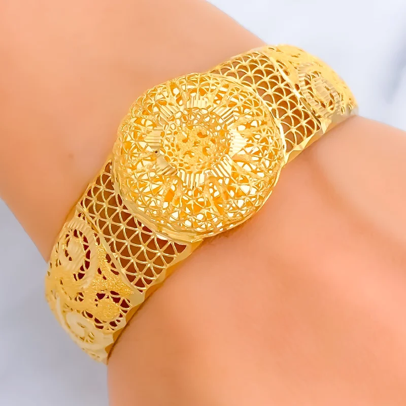 Women’s stackable bracelets-Grandiose Precious 21K Gold Mesh Bangle Bracelet