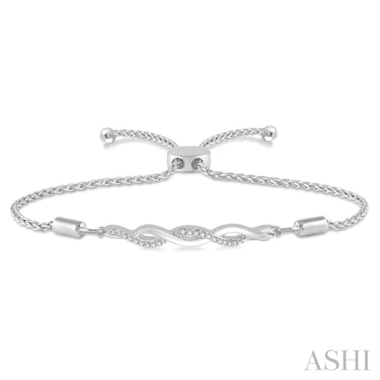 Women’s sterling silver charm bracelets-1/20 Ctw Infinity Swirl Round Cut Diamond Sterling Silver Lariat Bracelet