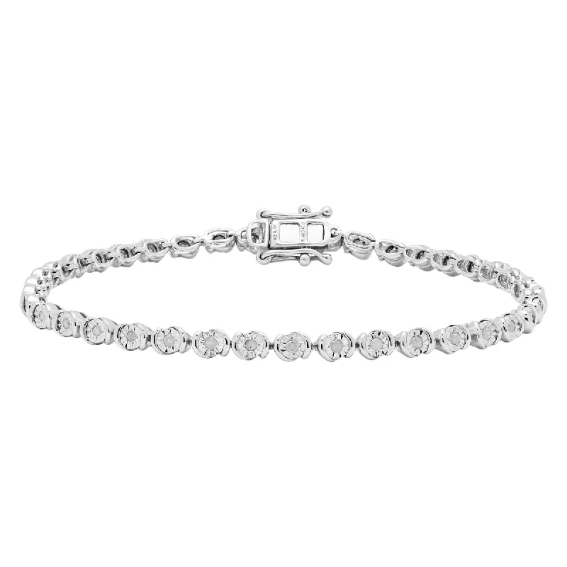 Women’s silver cuff bracelets-Diamond Bezel Bracelet in Sterling Silver (3/8ct tw)