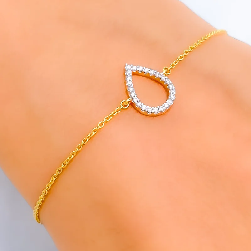 Women’s sterling silver bangles-Delightful Dainty Drop Diamond + 18k Gold Bracelet