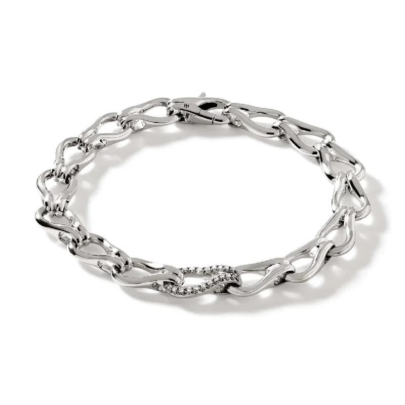 Women’s silver bracelets-John Hardy Surf Bracelet in Sterling Silver with Diamonds (1/5ct tw) (8.5mm)