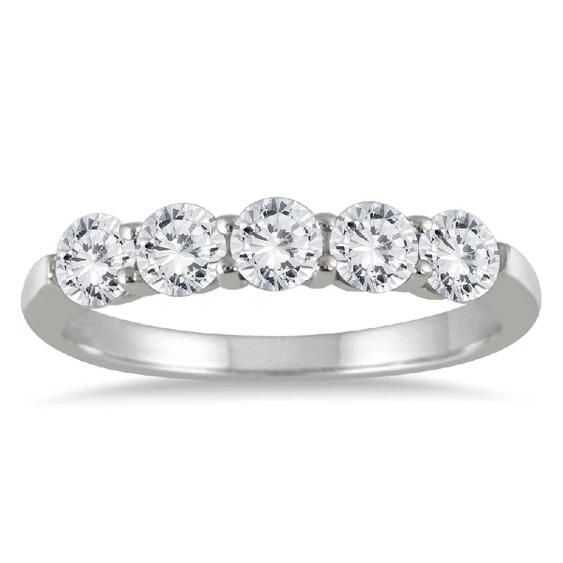 Women’s antique-style engagement rings-3/4 Carat TW Five Stone Diamond Wedding Band in 14K White Gold