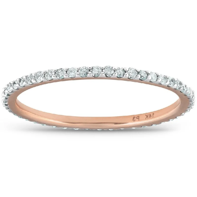 Women’s halo diamond engagement rings-Pompeii3 14k Rose Gold 3/8 ct TDW Diamond Eternity Ring Womens Stackable Wedding Anniversary Band