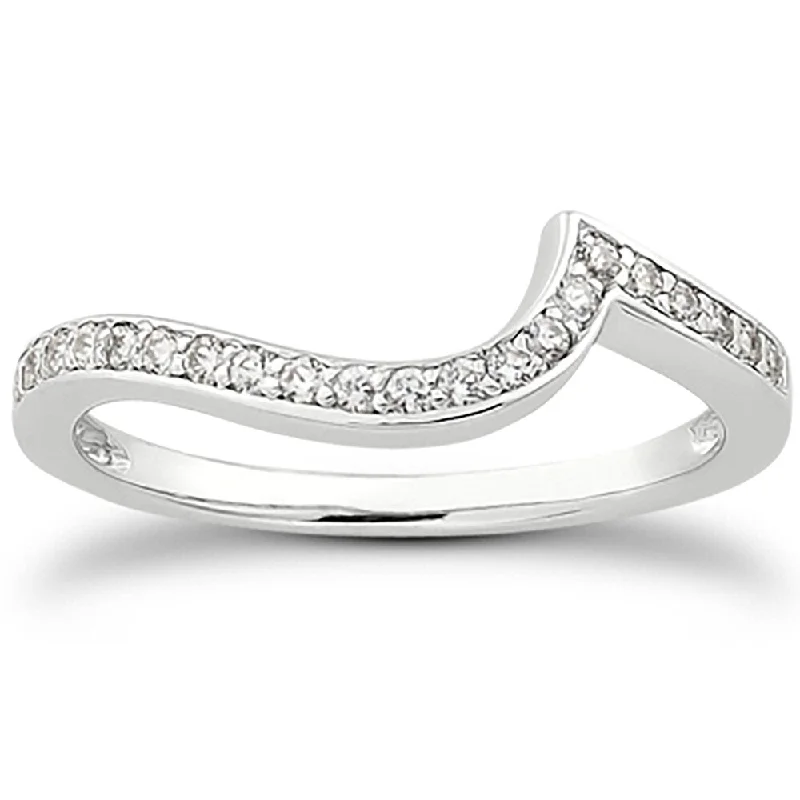 Women’s modern engagement rings-1/5 Carat TW Carat Diamond Curved Wedding Band in 14K White Gold