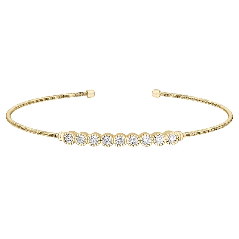 Women’s braided bracelets-Bella Cavo Cubic Zirconia Flexible Cuff Bracelet in Sterling Silver and Yellow Gold Plate