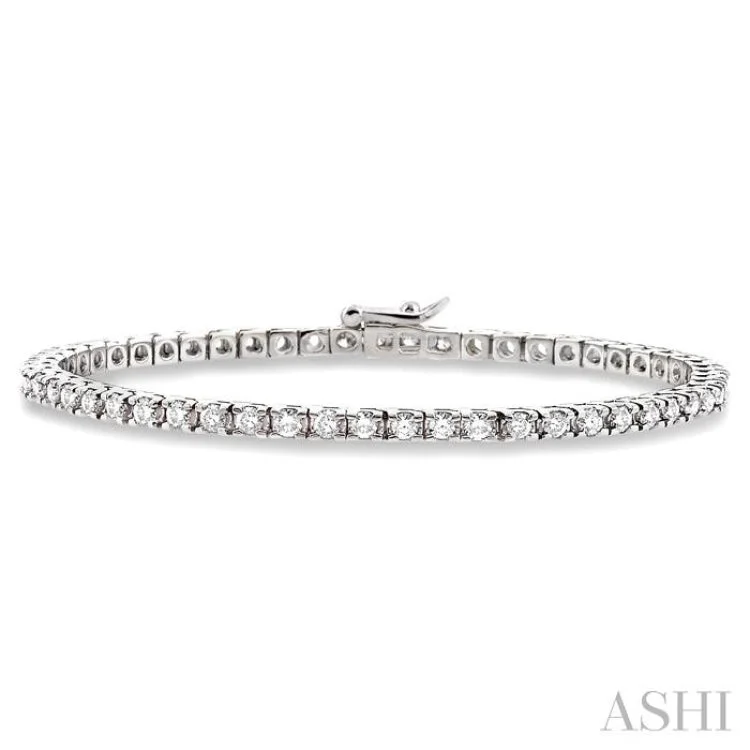 Women’s delicate bracelets-3 Ctw Square Shape Round Cut Diamond Tennis Bracelet in 14K White gold