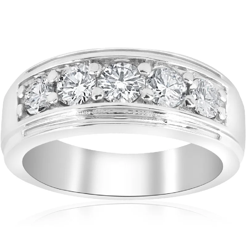 Women’s personalized diamond engagement rings-1Ct Mens Lab Grown Diamond Wedding Ring 10k White Gold