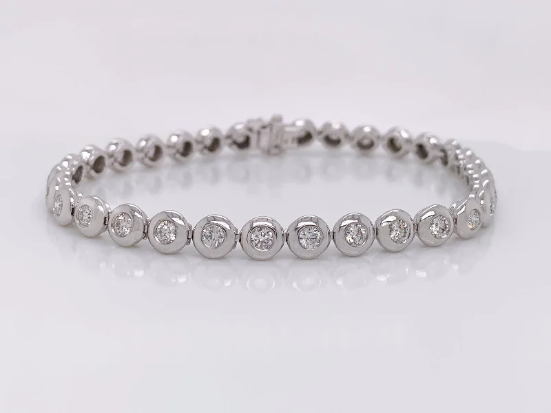 Women’s pearl bracelets-"BRAC01326" Diamonds Bezel Bracelet with 18KT White Gold