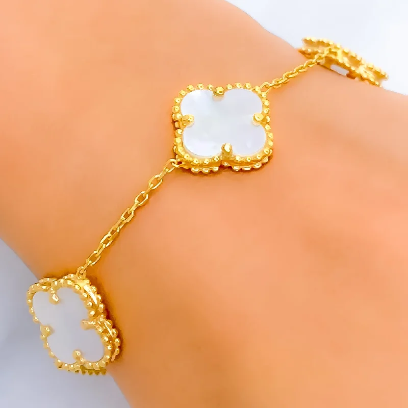 Women’s bangles-Opulent Gleaming 21k Gold Clover Bracelet