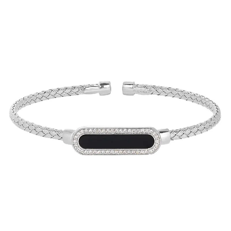 Women’s personalized bracelets-Bella Cavo Black Onyx and Cubic Zirconia Cuff Bracelet in Sterling Silver