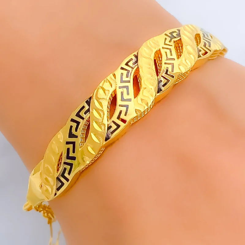 Women’s simple cuff bracelets-Captivating Alternating Curve 21K Gold Flexi Bangle Bracelet