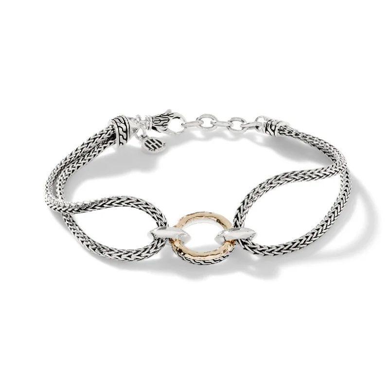 Women’s delicate bracelets-John Hardy Classic Chain Collection Palu Station Bracelet in Sterling Silver and 18kt Yellow Gold