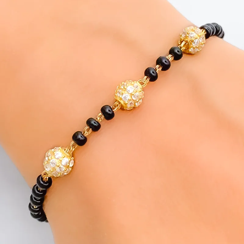 Women’s sparkling bracelets-Elegant Orb 22k Gold Black Bead Bracelet