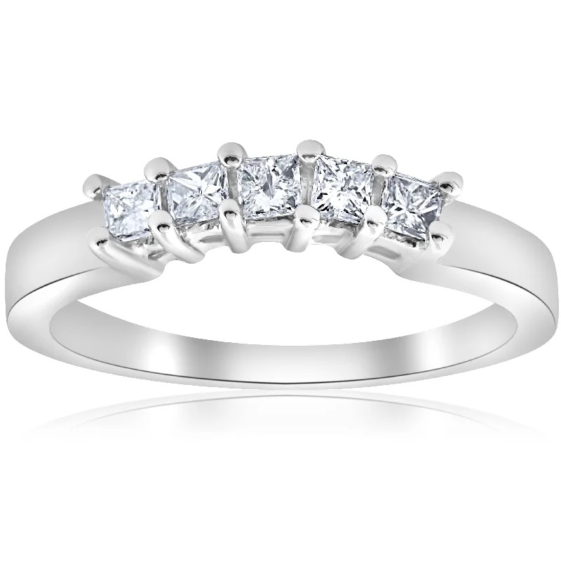 Women’s fancy diamond engagement rings-1/2ct Princess Cut Diamond Curved Wedding Ring Enhancer White Gold