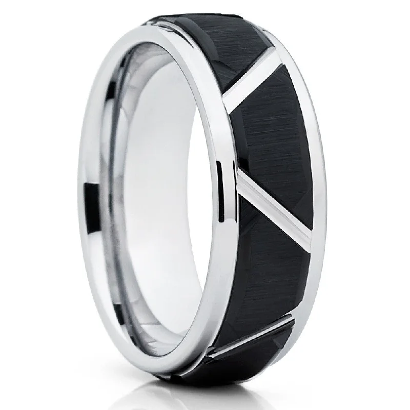 Women’s affordable diamond engagement rings-Tungsten Carbide Black Wedding Band 8Mm Mens Comfort Fit Ring Sizes 712