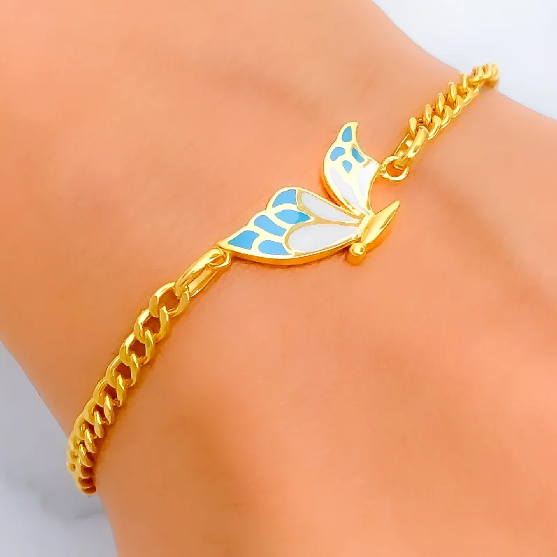 Women’s diamond cuff bracelets-Bright Beautiful Butterfly 21k Gold Bracelet