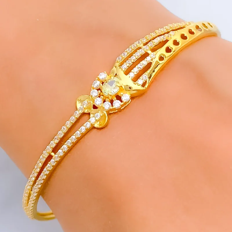 Women’s personalized bracelets-Tasteful Sparkling 22k Gold CZ Bangle Bracelet