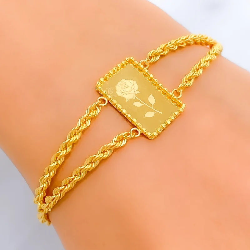 Women’s adjustable bangles-Sleek Flower 21k Gold Bracelet