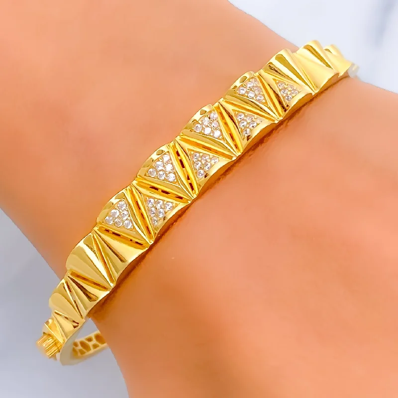 Women’s delicate bangle bracelets-Sleek Shimmering 21k Gold CZ Bangle Bracelet