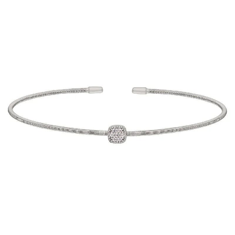 Women’s gemstone bangle bracelets-Bella Cavo Cubic Zirconia Flexible Cuff Bracelet in Sterling Silver