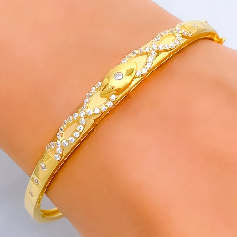 Women’s luxury bracelets-Opulent Modern 22k Gold CZ Bangle Bracelet