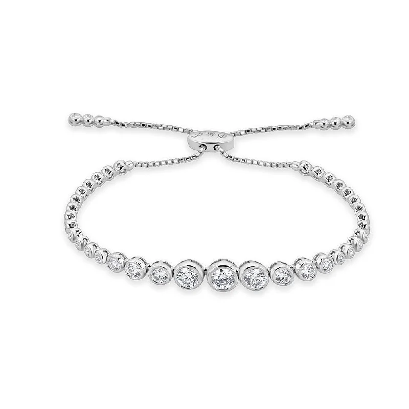 Women’s sterling silver bangles-Adjustable Bezel Set Natural Diamond Bracelet