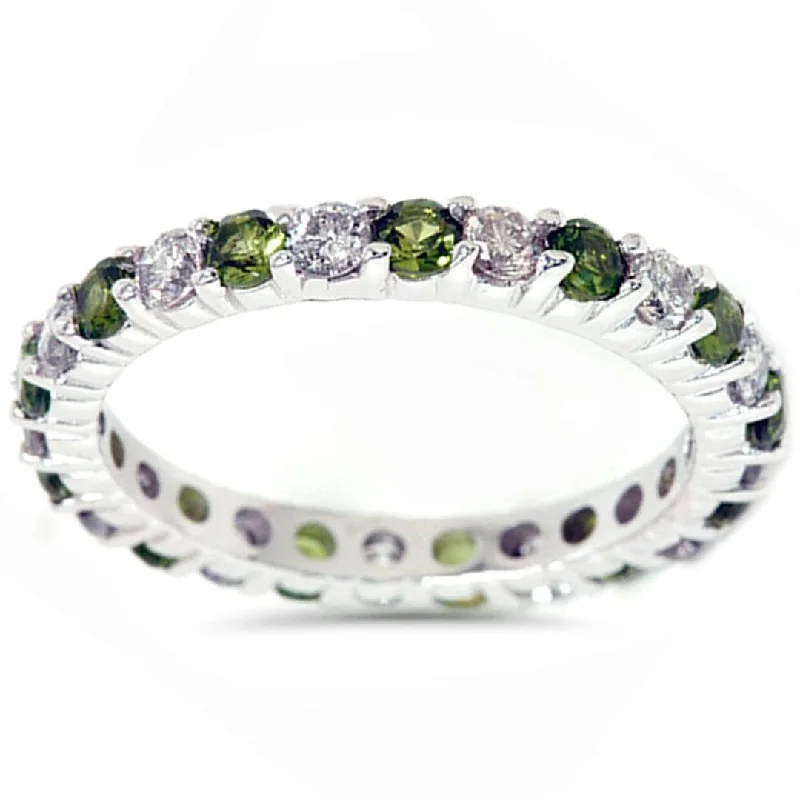 Women’s unique engagement rings-1 1/2ct Peridot & Diamond Common Prong Eternity Wedding Ring White Gold