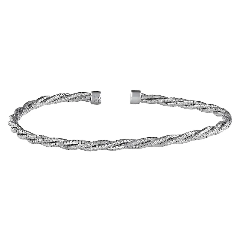 Women’s heart-shaped bracelets-Bella Cavo Twisted Flexible Cuff Bracelet in Sterling Silver