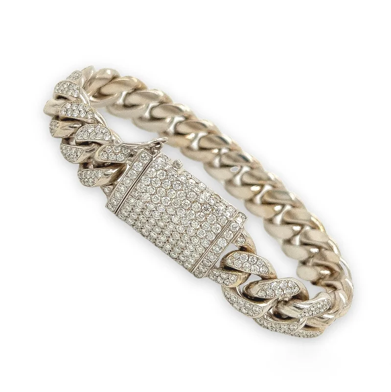 Women’s opal bracelets-11.5 Carat Unisex 14K White Gold Iced Out Cuban Link Diamond Bracelet, 114g 8"