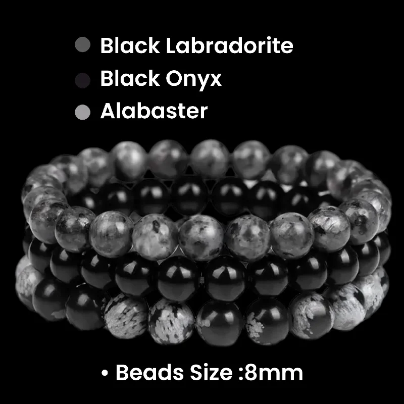 Women’s sterling silver charm bracelets-Black Labradorite Cyrstal Bracelet Bundle