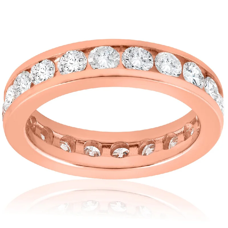 Women’s round brilliant engagement rings-14K Rose Gold 2 CT TDW Diamond Channel Set Eternity Wedding Ring - White