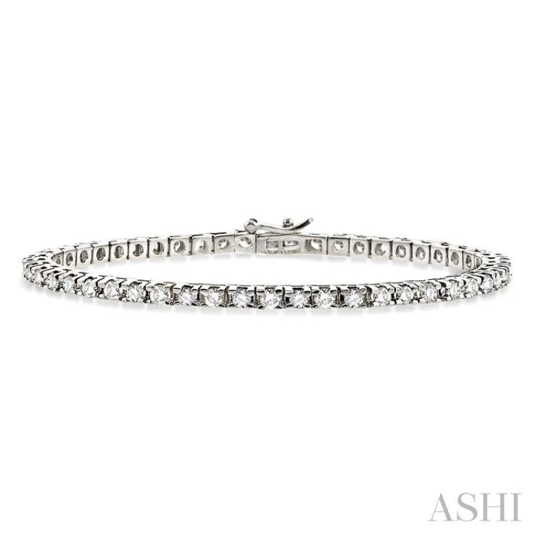 Women’s gemstone bracelets-4 Ctw Square Shape Round Cut Diamond Tennis Bracelet in 14K White gold