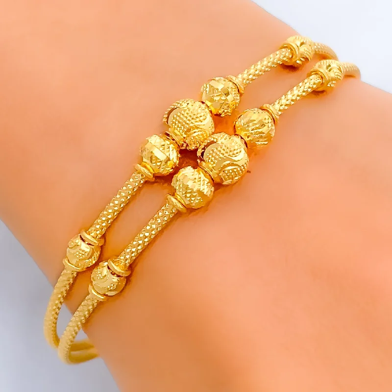 Women’s bridal bangle bracelets-Textured Wavy Orb 22k Gold Bangle Bracelet