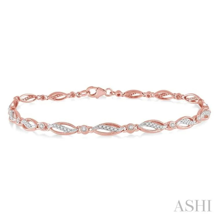 Women’s chic bangles-1/3 Ctw Round Cut Diamond Marquise Fashion Bracelet in 10K Rose Gold