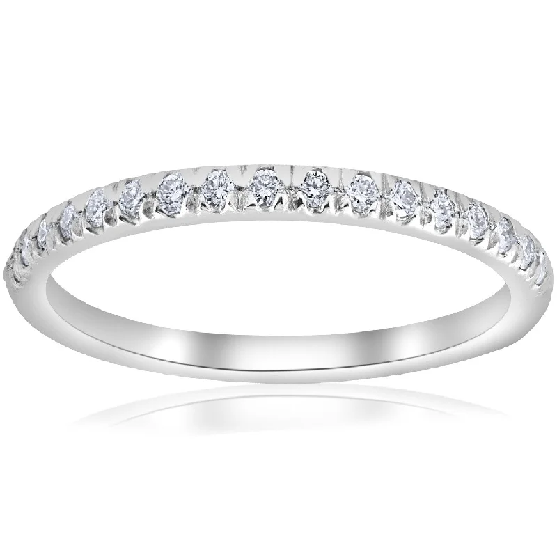 Women’s split-shank engagement rings-1/4ct French Pave Diamond Wedding Ring Stackable Anniversary Band White Gold