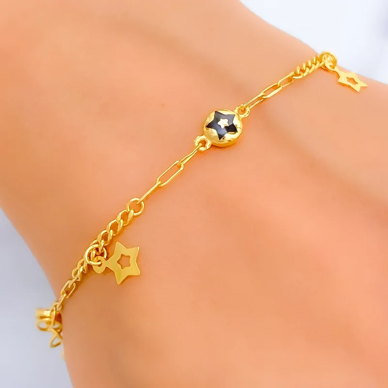 Women’s beaded bangle bracelets-Dainty Delicate Star 21k Gold Bracelet