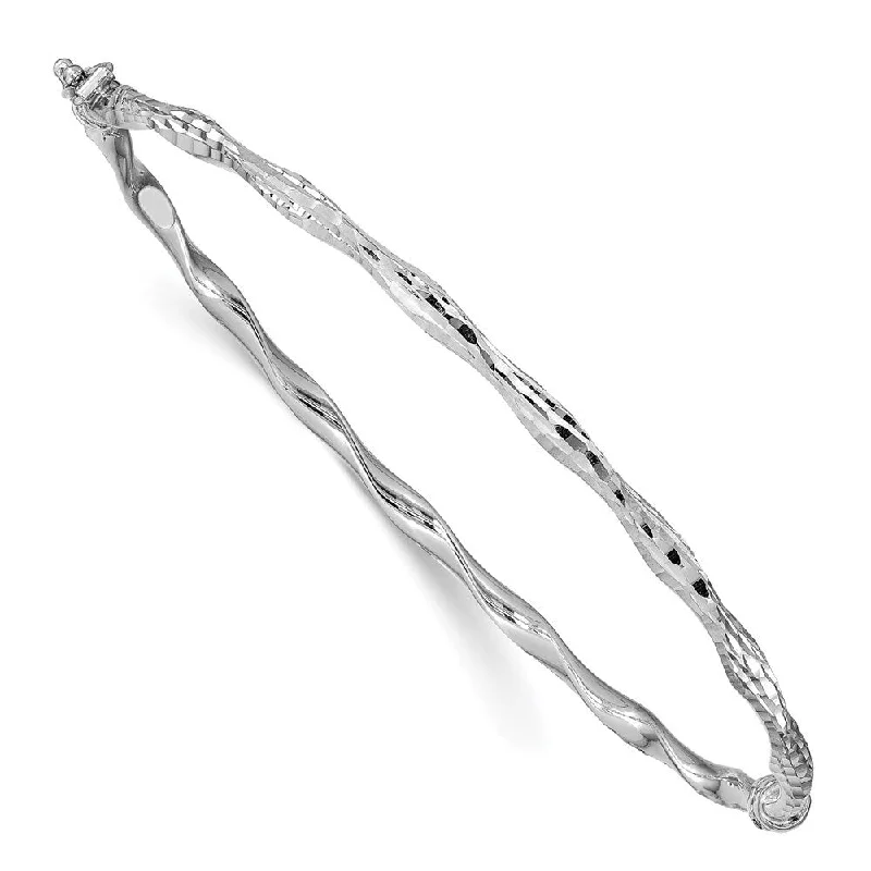 Women’s gold-plated bracelets-14k White Gold 3mm Diamond-Cut Twisted Hinged Bangle Bracelet