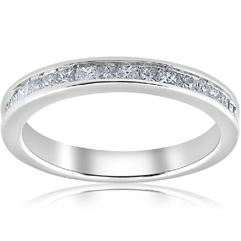 Women’s custom-designed engagement rings-Pompeii3 10k White Gold 1/2 ct TDW Princess Cut Diamond Wedding Ring - White I-J