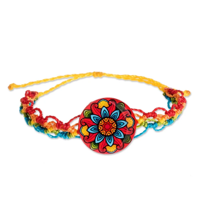 Women’s adjustable charm bracelets-Novica Handmade Splendid Mandala Macrame Wristband Bracelet