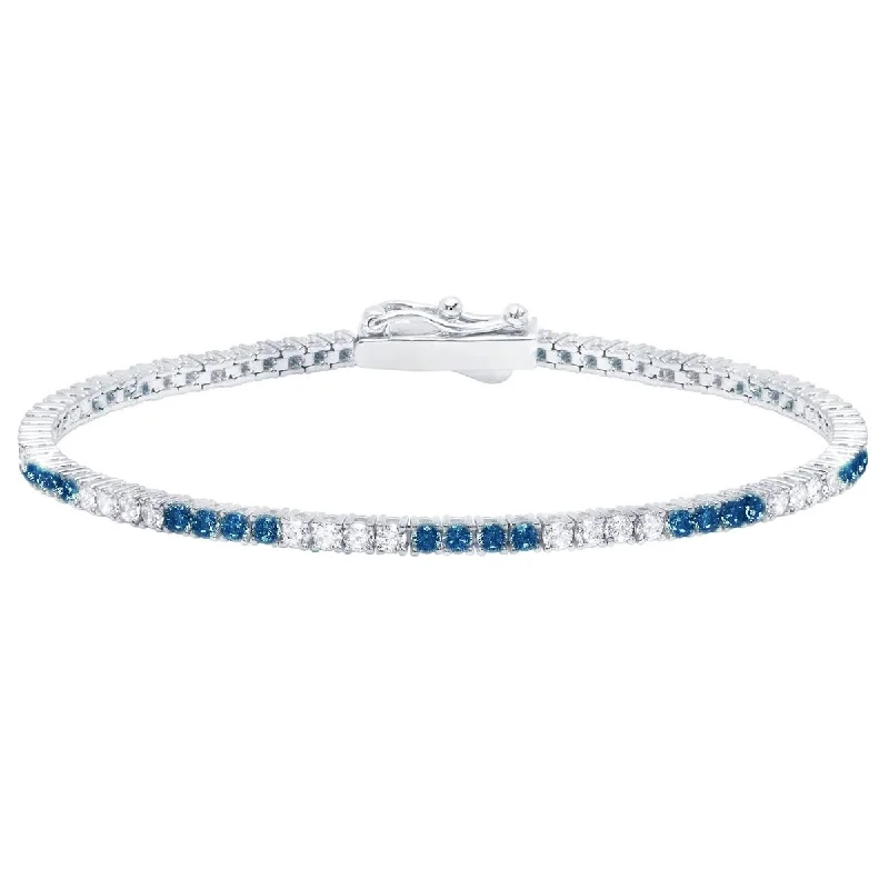 Women’s thick bangle bracelets-Crislu Blue and White Cubic Zirconia Tennis Bracelet in Sterling Silver with Platinum Finish