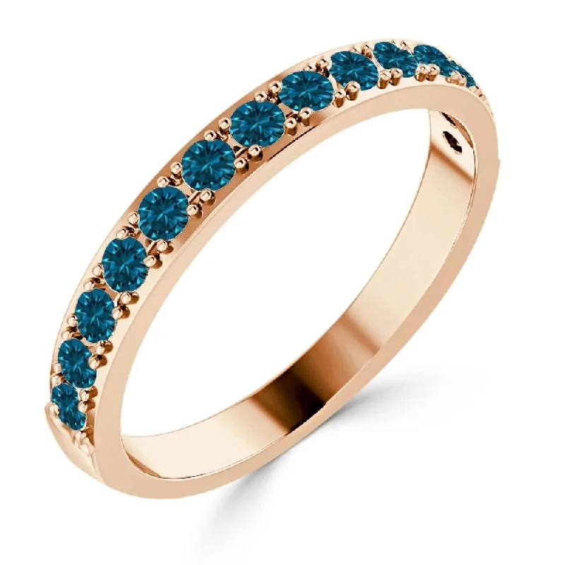 Women’s large gemstone engagement rings-Auriya Stackable 3/8ctw Round Blue Diamond Wedding Band 10K Gold